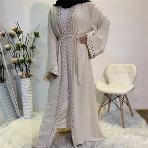 时尚设计蕾丝亚麻中国开放穆斯林简约黑色Abaya Femme 2023 De Punto Priere连衣裙迪拜土耳其