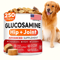 Compléments alimentaires pour les hanches et les articulations des chiens OEM, 250 comprimés à mâcher souples avec glucosamine, chondroïtine, MSM, curcuma pour la lubrification des articulations