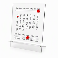 Calendrier perpétuel en acrylique transparent avec marqueurs coulissants rouges et plateau inférieur pour bureau, maison et présentoir de boutique