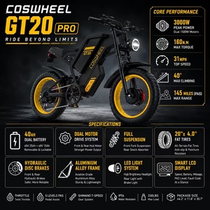 จักรยานไฟฟ้า GT20 Pro 48V Brushless 3000W ยางใหญ่ ความเร็วสูงสุด 55 กม./ชม. ระยะทาง 145 ไมล์ แบตเตอรี่ลิเธียมคู่ 40Ah ระบบกันสะเทือนเต็มรูปแบบ สำหรับขับขี่ออฟโรด - Product Image 1