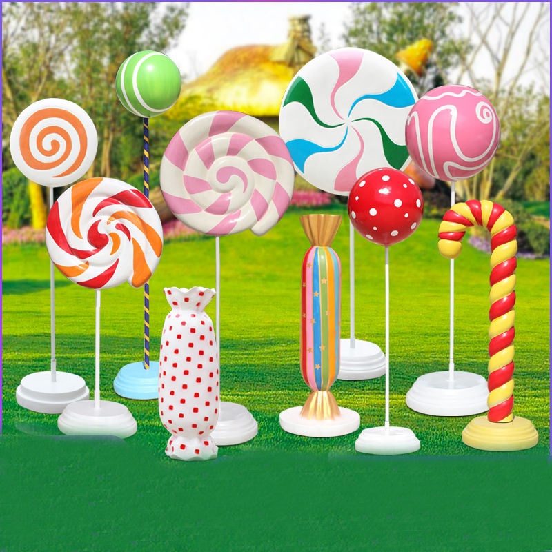 Figura de fibra de vidrio Candyland Giant Candy Display Props Fibra de vidrio Candy Ice Cream Candy Cane Decoraciones navideñas para la venta