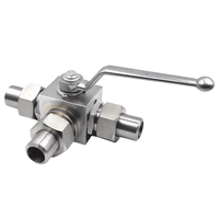 Vanne à boisseau sphérique haute pression 3 voies KHB3K, type à souder bout à bout, 10 14 18 22 mm, en acier inoxydable, hydraulique, avec manchon soudé 3 voies