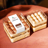 En stock – Boîtes carrées transparentes en PS de 300 ml et 420 ml pour yaourt, crème glacée, gelée, pudding, gâteau au lait, desserts, avec couvercle et cuillère