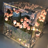 Nouvelle mini lampe de nuit artificielle en forme de cube, boîte à lumière infinie, bricolage, jardin de tulipes, lampe de nuit, lampes de table