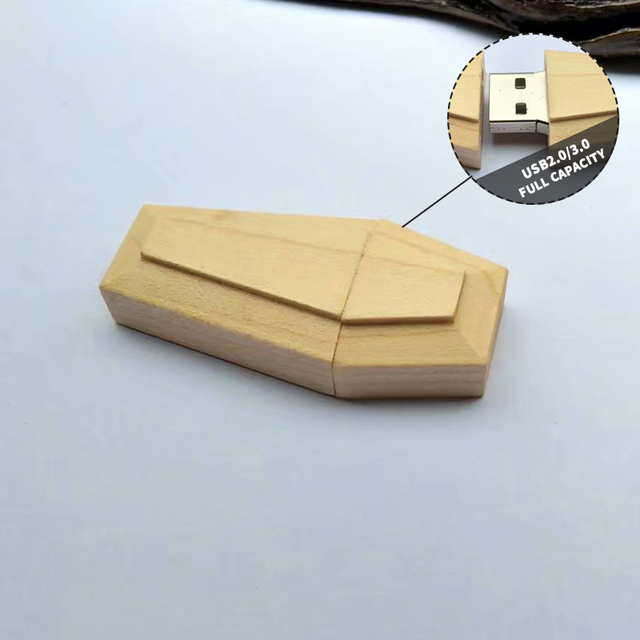 Custom Usb Dracula Vampire Wooden Coffin Pen Drive 4GB 16GB 32GB Wood Cle Stick 128GB Usb Flashdrive for Commemorative Gift