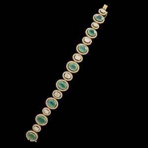 Pulsera de tenis de lujo de oro de 14K con esmeraldas y diamantes Polki, elegante pulsera de eslabones estilo Kundan, joyería nupcial para mujer, regalo - Product Image 1