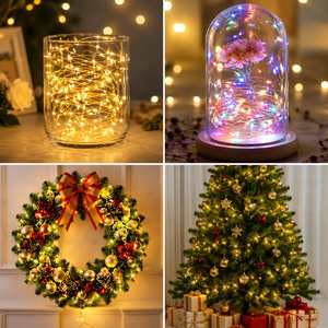 Guirlande lumineuse à piles en fil de cuivre de 2 m avec 20 LED clignotantes pour la décoration de Noël, de mariages et de fêtes - Product Image 3