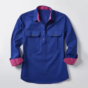 Camicie da lavoro da uomo in puro cotone con abbottonatura in puro cotone