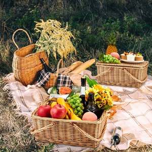 Keranjang piknik lapisan keranjang anyaman Dedalu dengan tutup berbentuk hati untuk 4 rotan antik kayu Set terbaik selimut keranjang 2 - Product Image 4