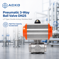 Vanne à bille pneumatique 3 voies DN25 en acier inoxydable, port L/T 1-1/4 pouces, actionneur à double effet, 1000 WOG pour pipelines industriels