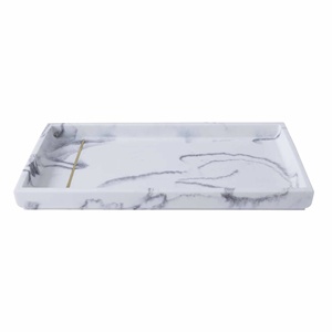 Popular White Marble Effect 6-Piece Resin <b>Bathroom</b> <b>Accessory</b> <b>Set</b> with Metal Lines for Home or Hotel Soap Dispenser Soap Dish - Product Image 4