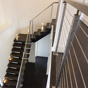 Stainless Steel Stairs <strong>Hand</strong> <strong>Rail</strong> with Wire Cable Black Balustrade <strong>Wooden</strong> Handrail - Product Image 6
