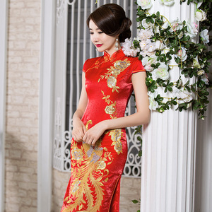 Cheongsam largo Vintage <span class=keywords><strong>de</strong></span> primavera y otoño para mujer, vestido <span class=keywords><strong>de</strong></span> <span class=keywords><strong>novia</strong></span> largo <span class=keywords><strong>de</strong></span> Damasco, Phoenix bordado tradicional chino - Product Image 6