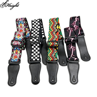 Sangle de guitare en polyester imprimée sur mesure avec extrémités en cuir PU noir, ceinture réglable pour guitares acoustiques, électriques et basses