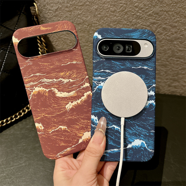 Luxury Slim PC Wireless Magnetic Charging Phone Case for Google Pixel 9 10 Pro XL 7 8 Pro Wave Fiber Pattern Shockproof Cover