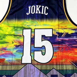Sublimation personnalisée <span class=keywords><strong>Denver</strong></span> <span class=keywords><strong>Nuggets</strong></span> # <span class=keywords><strong>Maillot</strong></span> de basket-ball Jokic 15, impression intégrale, dégradé, édition City, vêtements de sport pour hommes, OEM ODM 100% - Product Image 5