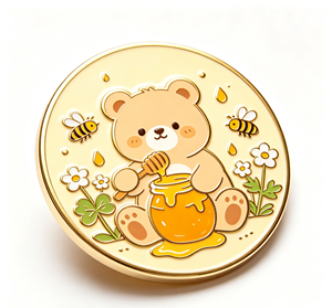 Pin de Solapa de Metal Esmaltado Suave Personalizado, Insignia Redonda de Oso y Abeja de Dibujos Animados para Regalo y Promoción - Product Image 4