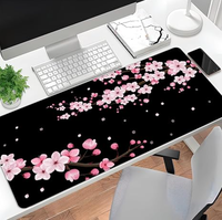 Tapis de bureau japonais rose fleur de cerisier, tapis de souris long noir, tapis de bureau mignon pour bureau,