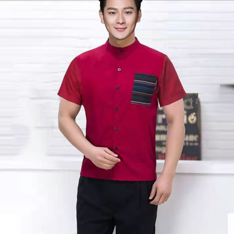 Style homme à manches courtes [rouge] (avec capuche et tablier)