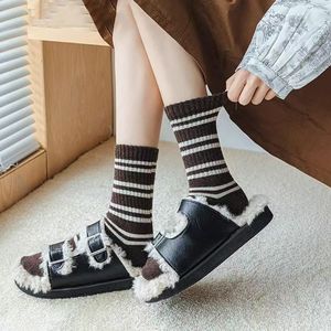 Striped Women's Mid-Calf <b>Socks</b> Thickened Warm Slouch Style For Autumn Winter Casual Wear Zhuji Made - Product Image 4