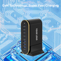 Chargeur universel TKT 140W GaN LED à 8 ports, station de charge de bureau, chargeur mural ABS, prise US, téléphone, ordinateur portable, type complet EU