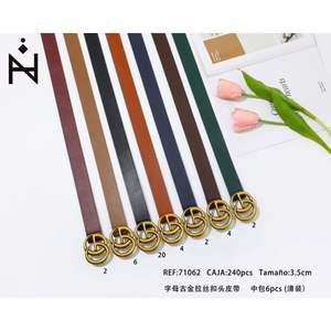 Ceinture en cuir véritable T.K 3,5 cm avec boucle dorée en G, décontractée pour hommes et femmes, en cuir de vachette massif, boucle en alliage, durable, moulage monobloc - Product Image 4