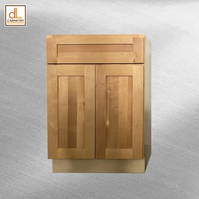 Double Doors Unfinished Solid Birch Wood American Modern Shaker Style Door Base Kitchen Cabinets With Wooden Dovetail Drawer Box