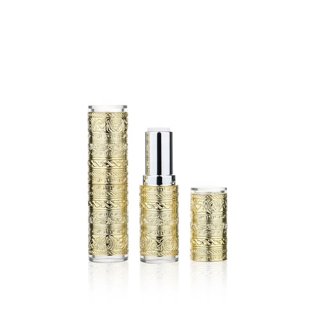 Special Carving Pattern Luxury Lipstick Tube Design Cosmetic Packaging Golden Lipstick Tube case with clear Cover and Bottom