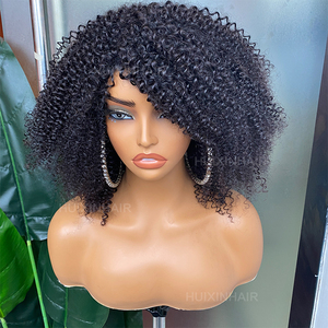 วิกผมมนุษย์แท้แบบดิบจากมาเลเซีย ราคาขายส่ง วิกผมหยิกฟูแบบธรรมชาติ มีหน้าม้า วิกผมมนุษย์แท้ 100% - Product Image 1