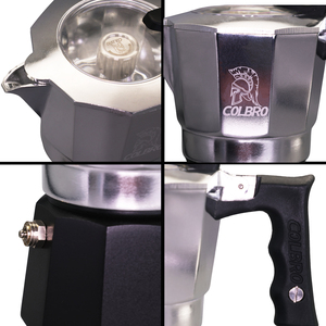 COLBRO <span class=keywords><strong>Cafetera</strong></span> Moka Moderna de Aluminio Negra y Plateada de 2 Tazas y 75 ml para Estufa, <span class=keywords><strong>Cafetera</strong></span> Espresso para Adultos - Product Image 2