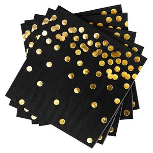 Serviettes carrées jetables personnalisées avec logo, base noire, motif cercle doré, en pâte de bois vierge, résistantes à l'humidité, qualité supérieure pour mariage et <span class=keywords><strong>Horeca</strong></span> - Product Image 1