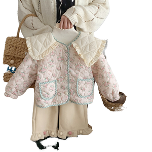 Giacca autunno inverno per bambine corea di ispirazione coreana e dolce <span class=keywords><strong>abbigliamento</strong></span> set di Cardigan lungo e caldo cappotto imbottito in cotone con risvolto floreale - Product Image 6