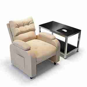 Fauteuil simple en tissu blanc lait, fauteuil <span class=keywords><strong>de</strong></span> bureau avec poches latérales et table d'appoint, fauteuil décontracté pour salon et chambre à coucher - Product Image 1