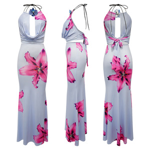 Conjunto de falda larga y top corto sin espalda para mujer, conjunto de 2 piezas con estampado floral para discoteca, playa o fiesta - Product Image 6