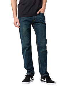 Men's Dark Wash Straight Leg Cotton Denim <b>Jeans</b> Regular Fit Mid Waist Casual Style Autumn Wear - Product Image 1