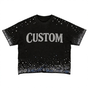 T-shirt noir oversize personnalisé avec strass, style gothique streetwear, motif graphique bling, vente en gros, T-shirts graphiques Y2K, tissu épais - Product Image 1