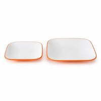 Ensemble d'assiettes carrées en mélamine à bordure orange, blanc brillant, coins arrondis, qualité alimentaire, incassable, vaisselle en gros, personnalisable