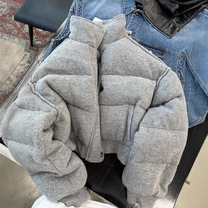 Veste matelassée en coton gris de style coréen 2025 pour femmes, coupe ample, col montant court, épaisse, chaude, polyvalente, en spandex - Product Image 4