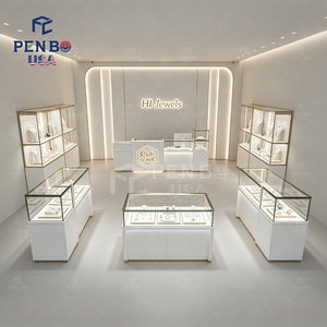 ออกแบบร้านขายเครื่องประดับแบบกำหนดเอง ตู้โชว์เครื่องประดับสีขาวทอง ตู้กระจกพร้อมไฟ LED อุปกรณ์ตกแต่งร้านค้าปลีก - Product Image 5