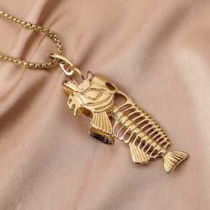 Collier pendentif en acier inoxydable motif os de poisson, style rétro, bijoux personnalisés, cadeau hip-hop rock, vente en gros - Product Image 5
