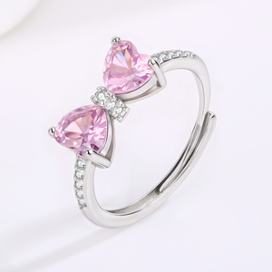 Tùy Chỉnh Màu Hồng Cubic Zirconia Bow Lo Sợ Nhẫn Nữ Thiết Kế Đơn Giản Thời Trang Mở Trái Tim Đồng 925 Bạc Có Thể Điều Chỉnh Nhẫn Cho Phụ Nữ - Product Image 3
