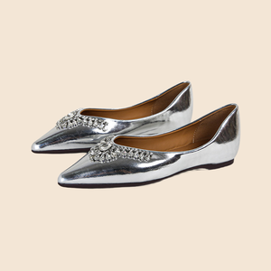 <span class=keywords><strong>Scarpe</strong></span> da Donna in Argento con Punta a Spillo, Slip-On Leggere e Comode, Taglia Grande, Suola Piatta Morbida con Strass per l'Estate - Product Image 2