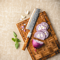 Couteau Nakiri de luxe pour la cuisine, 7 pouces, 55 couches d'acier Damas japonais, avec manche en bois solidifié + imitation ivoire