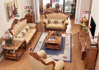 Ensembles de canapés de salon très demandés en bois massif et cuir véritable, sectionnels 1+2+3, style européen, durables et confortables pour appartements et hôtels
