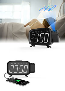 Réveil radio à projection numérique avec fonction snooze, design moderne, grand écran LED, <span class=keywords><strong>projecteur</strong></span> rotatif à 180°, variateur d'intensité à 2 niveaux - Product Image 6