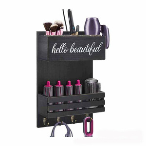 Wooden Wall Mounted Storage Rack 50X30Cm 3 Layers For Hair Dryer <b>Curling</b> <b>Irons</b> Combs Bathroom Organizer Durable Black - Product Image 1