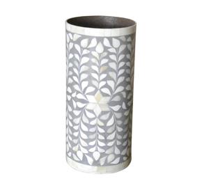 Vase à fleurs à motif bleu blanc fait à la main Vase de table en métal incrusté d'os Fabricant indien Décoration intérieure - Product Image 1