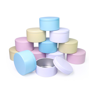 Rỗng Kim Loại Hộp Vòng 2Oz 4Oz 6Oz 8Oz Tin Nến Có Thể Tin <span class=keywords><strong>Container</strong></span> Liền Mạch Kem Trắng Màu Vàng Màu Hồng Nến Tin Với Nắp 8Oz - Product Image 1