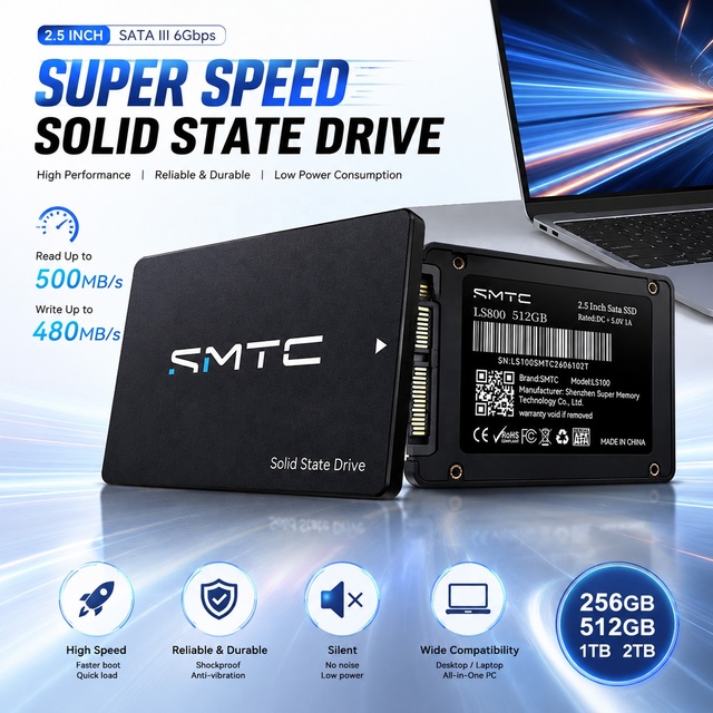 High Speed 2.5 Inch SATA III SSD Internal Solid State Drive with 3D NAND Flash Available in 128GB to 2TB for Laptop PC
