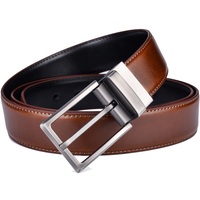 Sabuk Kulit Pria Model Terbaru 3.2CM Warna Coklat dan Hitam, Sabuk Kulit Asli Bolak-Balik untuk Pria dengan Gesper Putar